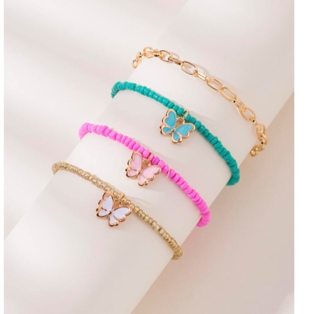 Colorful Beaded Butterfly Charm Bracelets